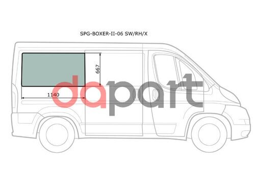 Стекло кузова боковое (не опускное) (Справа/ Цвет зеленый) Peugeot Boxer 06- / Citroen Jumper 06- / SAT SPG-BOXER-II-06 SW/RH/X