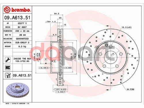 Диск тормозной передний Mercedes Мерседес c-class w204 / s204 07- brembo 09a61351