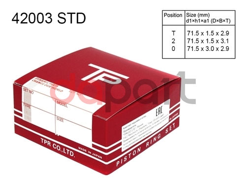 Кольца поршневые (комплект) STD HYUNDAI GETZ/ACCENT G4EH/G4EA 94-07 TPR 42003 STD